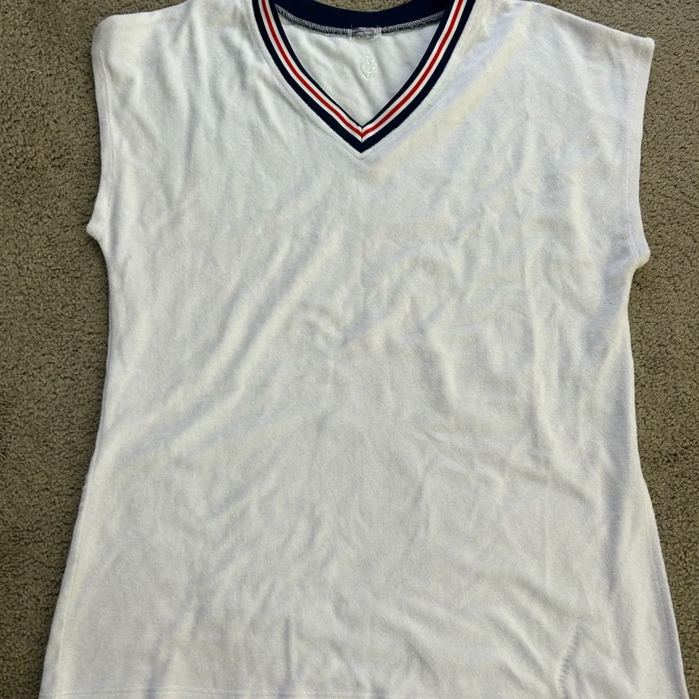 Free People White Athletic Ribbed Shorts with Navy & Red Stripe